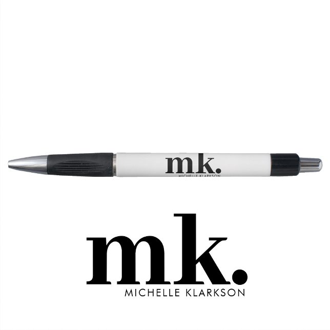 Einfache, moderne Minimalistische Schwarz-weiße Mo Kugelschreiber (Simple Modern Minimalist Black White Monogram Pen)