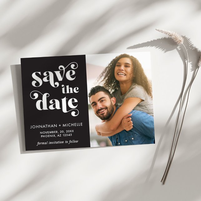 Einfache moderne minimalistische schwarze und weiß save the date (Von Creator hochgeladen)