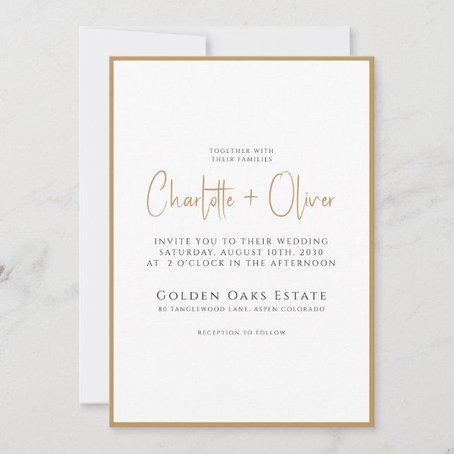 Einfache, moderne Minimalistische Script-Gold-Gren Einladung (Vorderseite)