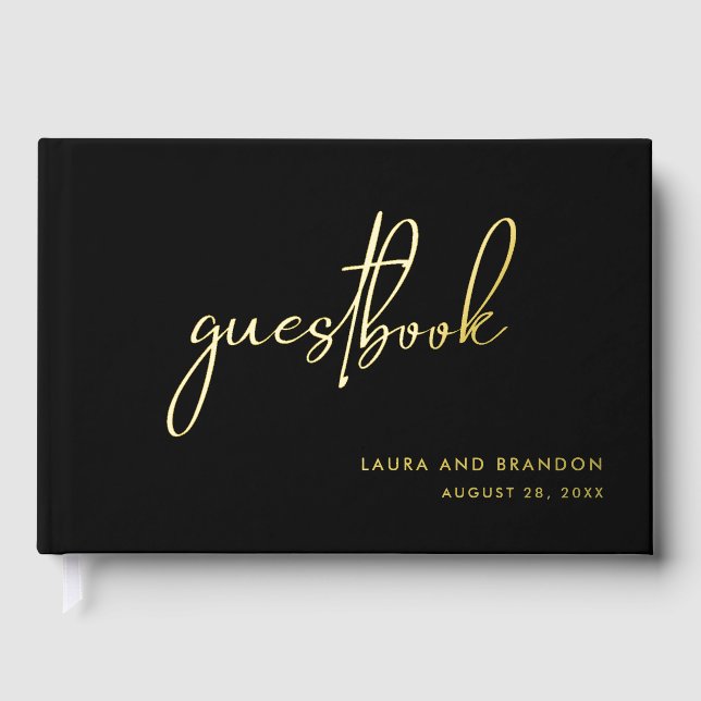 Einfache moderne Minimalistische Script-Hochzeit Gästebuch (Vorderseite)