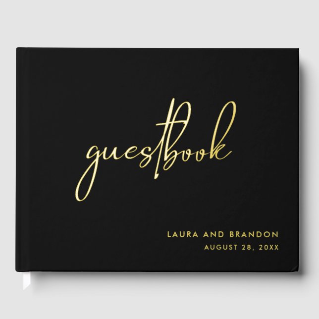 Einfache moderne Minimalistische Script-Hochzeit m Gästebuch (Vorderseite)