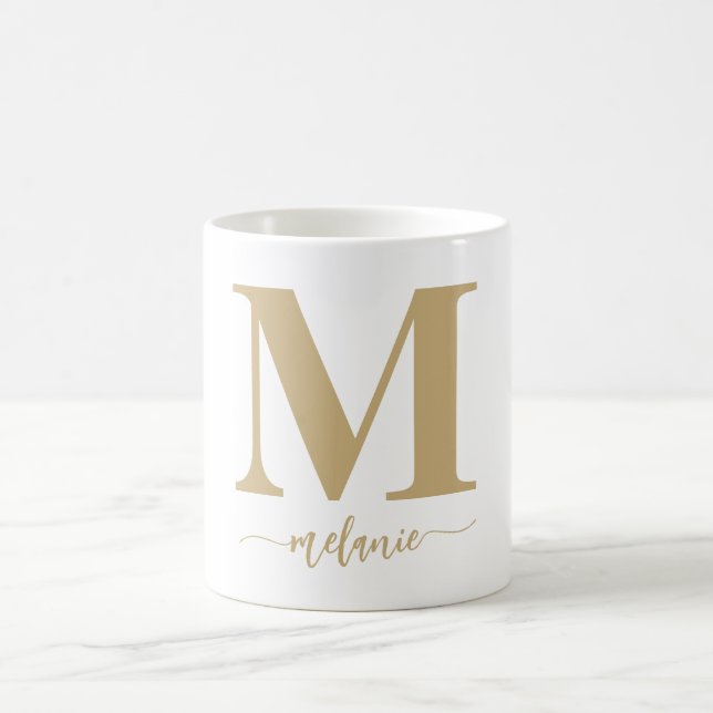 Einfache moderne Monogram Gold White Tasse (Mittel)
