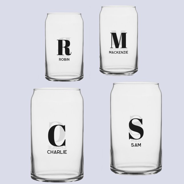 Einfache moderne Monogramm Anfangsname Personalisi Dosenglas (Monogram initial name personalized modern can glass)