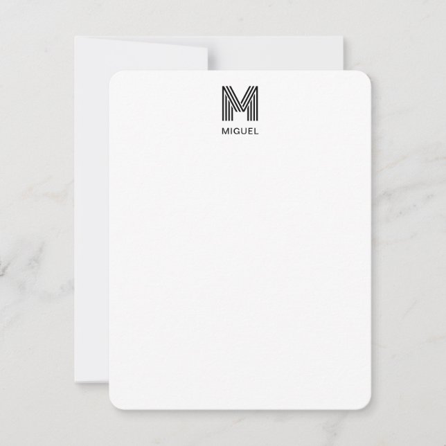 Einfache moderne Monogramm Schwarz/Weiß Mitteilungskarte (Vorderseite)
