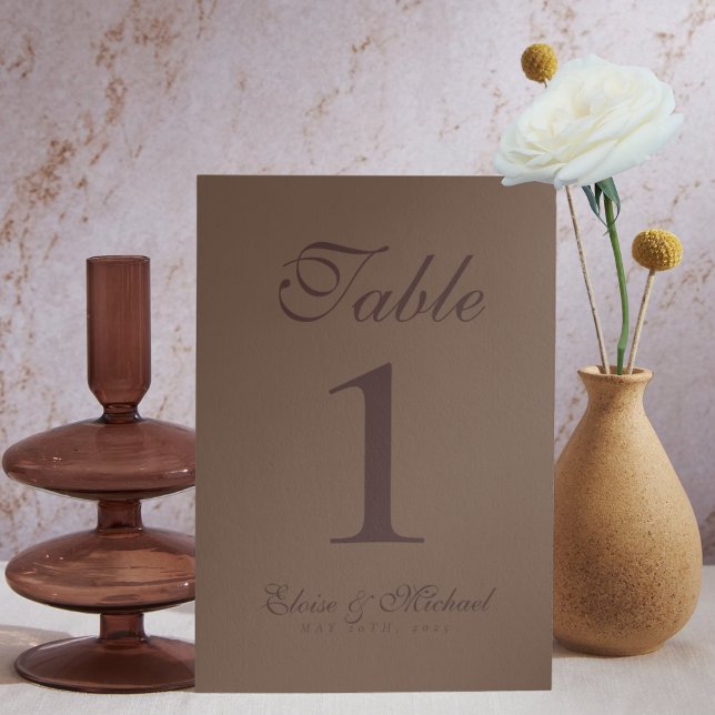 Einfache moderne Mousse-Braune Hochzeit Tischnummer (Elevate your reception setup with these Modern Mousse Brown Wedding Table Numbers!)