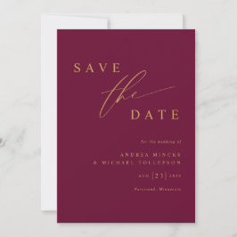 Einfache moderne Mulberry Wine and Gold Wedding Save The Date
