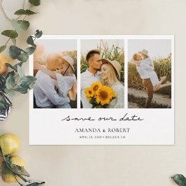 Einfache, moderne Multi-Foto Collage Save the Date Ankündigungspostkarte