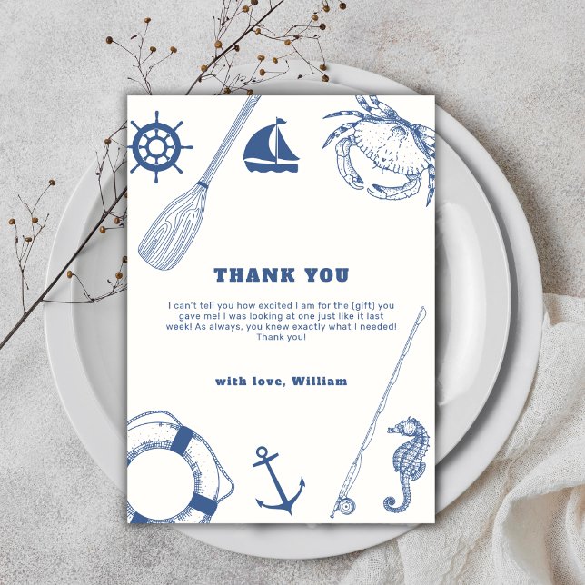 Einfache moderne Nautical Fishing Boy Baby Dusche Dankeskarte (Simple Modern Nautical Fishing Boy Baby Shower Thank You Card)