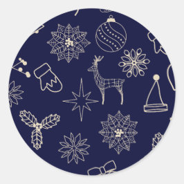 Einfache moderne Navy Niedliches Weihnachtsmuster Runder Aufkleber