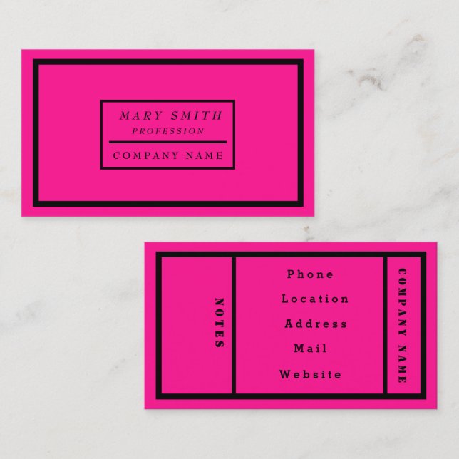 Einfache moderne Neon Fluorescent Pink Visitenkarte (Vorne/Hinten)