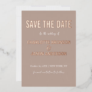 Einfache moderne neutrale Taupe Save the Date Gold Folieneinladung