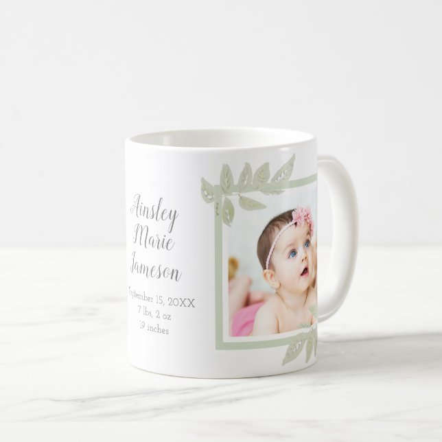 Einfache moderne New Baby Girl 2 Foto Geburtsstund Kaffeetasse (VorderseiteRechts)