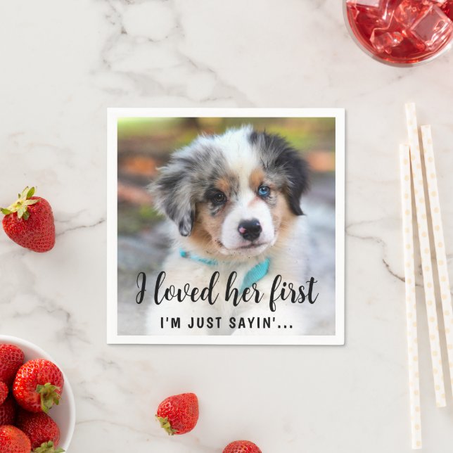 Einfache moderne Niedliche Foto Funny Dog Wedding Serviette (Beispiel)