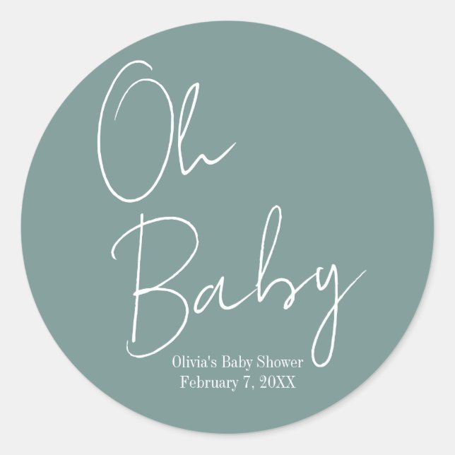 Einfache moderne Oh Baby-Baby-Kinderspülung Grüne  Runder Aufkleber (Vorderseite)