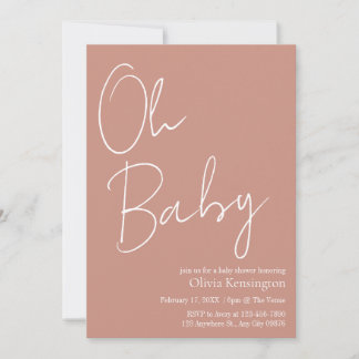 Einfache moderne Oh Baby Blush Rose Babydusche Einladung