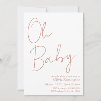 Einfache moderne Oh Baby Blush Rose Babydusche Einladung