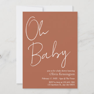 Einfache moderne Oh Baby Terracotta Babydusche Einladung