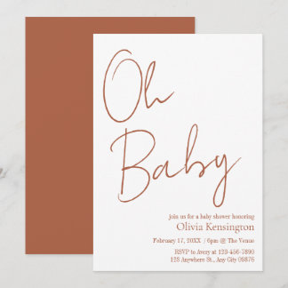 Einfache moderne Oh Baby Terracotta Babydusche Einladung