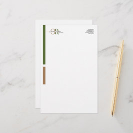 Einfache, moderne Olive Green Gold Monogram Briefpapier