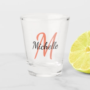 Einfache moderne, orange Mit Monogramm Bezeichnung Schnapsglas