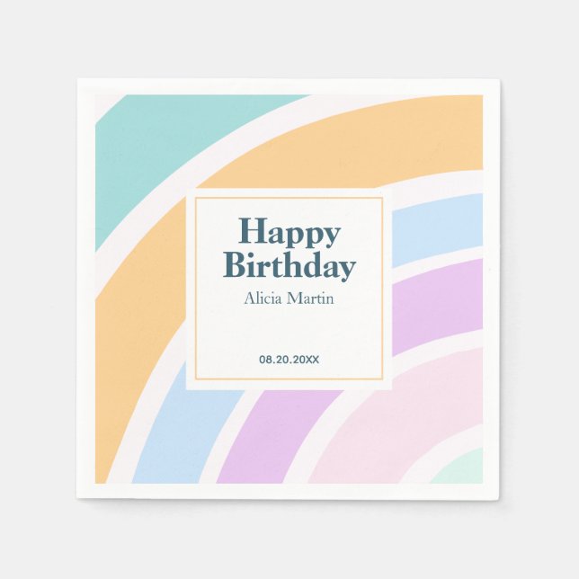 Einfache moderne Pastel Rainbow Happy Birthday Serviette (Vorderseite)
