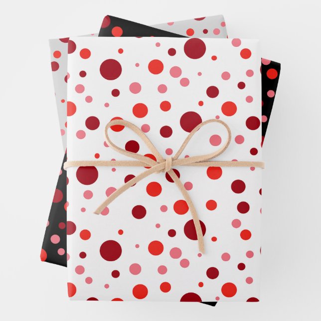 Einfache moderne Pastel Ruby Red Cranberry Polka D Geschenkpapier Set (Beispiel)