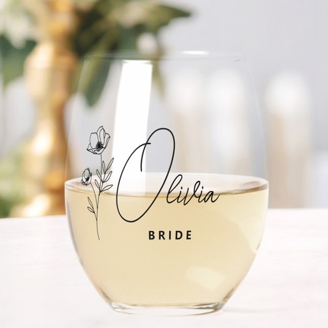 Einfache moderne Personalisiert Bridge Weinglas Ohne Stiel (Gifts for the Bride & Groom, Newlyweds, Wedding Party Gifts, Bridal Shower, Engagement, Wedding Day,)