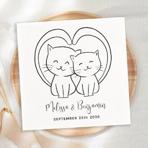 Einfache moderne Personalisierte Hauskatze Hochzei Serviette