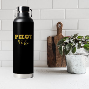 Einfache moderne PILOT-Typografie, Gold Schwarz, B Trinkflasche