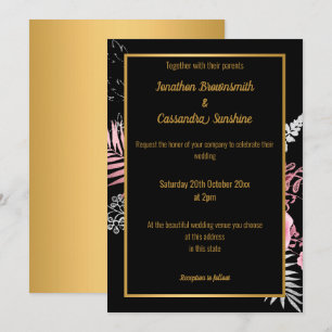 EINFACHE MODERNE PINK GOLD FLORAL WEDD ALL SCHWARZ EINLADUNG