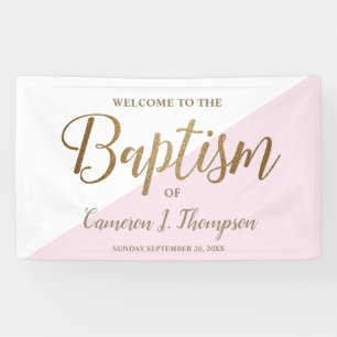 Einfache moderne Pink Gold Script Baby Taufe Banner