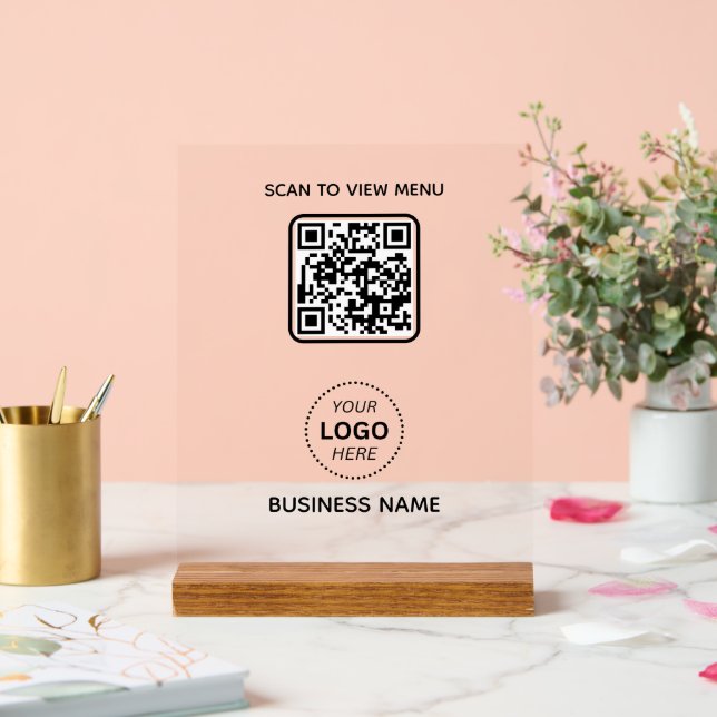 Einfache moderne QR-Code-Menü Geschäftsname und Lo Acrylschild (Hochzeit)