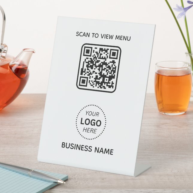 Einfache moderne QR-Code-Menü Geschäftsname und Lo Sockelschild (In Situ)