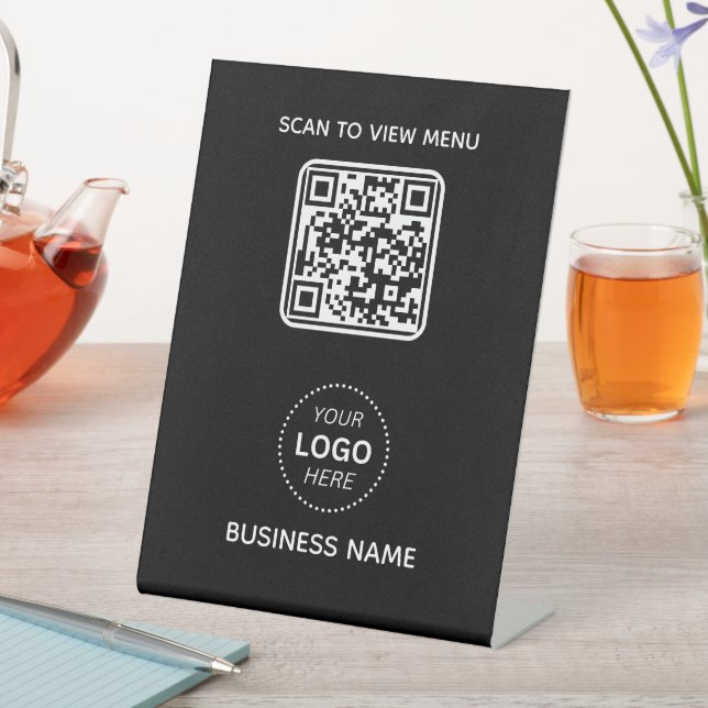 Einfache moderne QR-Code-Menü Geschäftsname und Lo Sockelschild (In Situ)