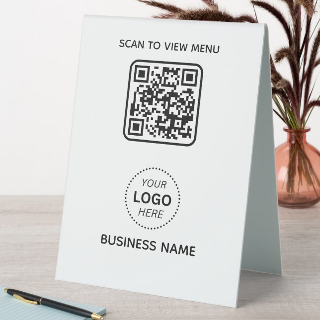Einfache moderne QR-Code-Menü Geschäftsname und Lo Tischaufsteller (In Situ (Tisch))