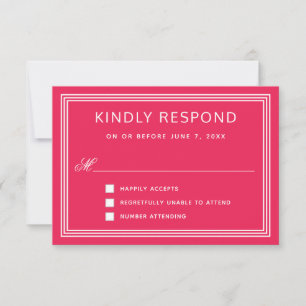 Einfache, moderne Rahmen fett rosa UAWG RSVP Karte