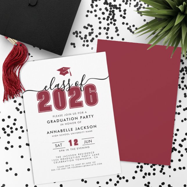 Einfache moderne Red Graduation Party Einladung (Simple Modern Red Graduation Party Invitation)