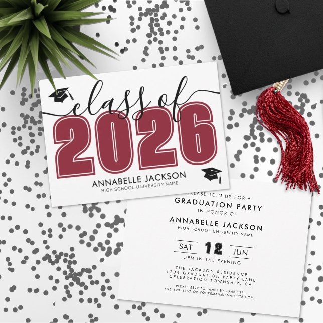 Einfache moderne Red Graduation Party Einladung (Simple Modern Red Graduation Party Invitation)