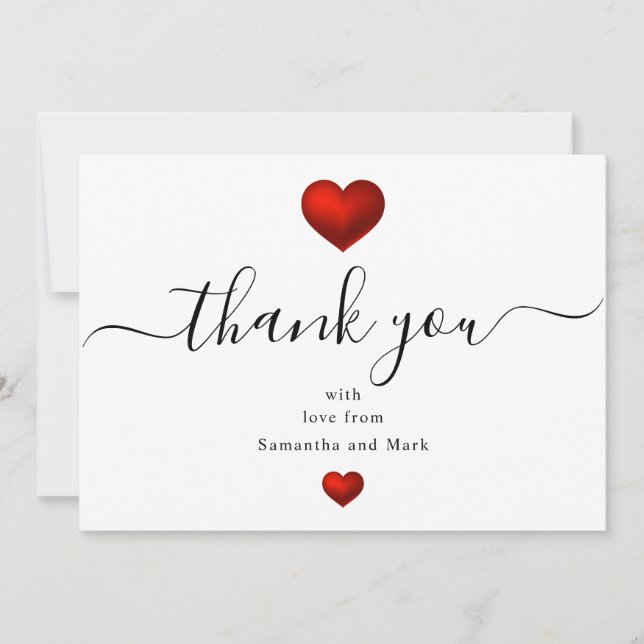 Einfache moderne Red Heart White Wedding Flat Card Einladung (Vorderseite)