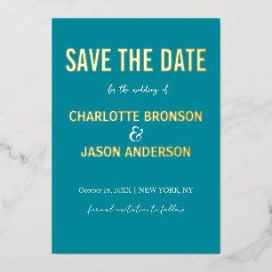Einfache moderne Retro-Aquamarin Save the Date Gol Folieneinladung