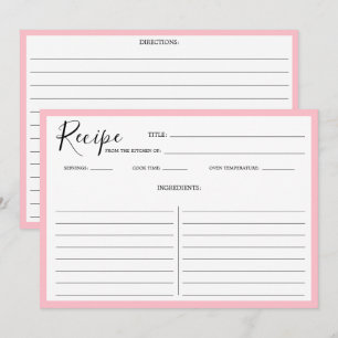 Einfache moderne Rezept-Karte Rosa Einladung