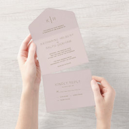 Einfache moderne rosa Beige Hochzeit All In One Einladung