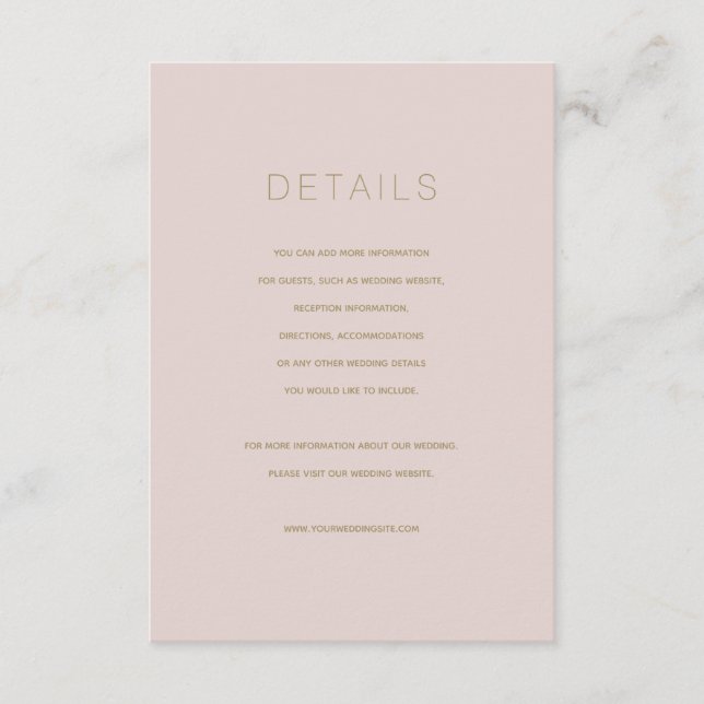 Einfache, moderne, rosa Beige-Hochzeitskarte Begleitkarte (Vorderseite)