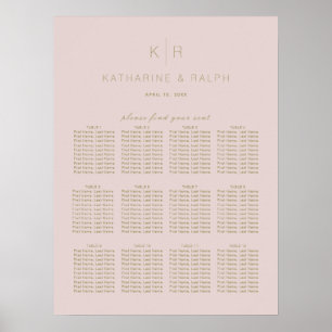 Einfache, moderne rosa Beige Hochzeitstabelle Poster