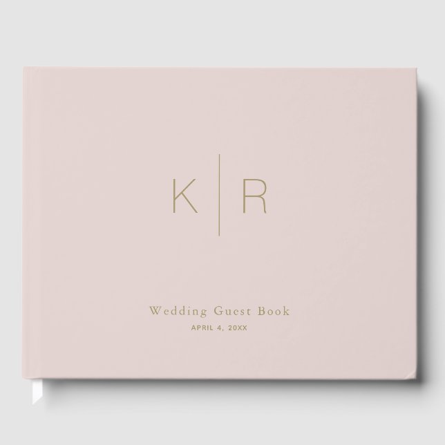 Einfache, moderne rosa Beige Monogram Wedding Gästebuch (Vorderseite)