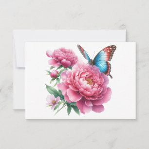 Einfache, moderne rosa, florale Schmetterlingsflas Mitteilungskarte