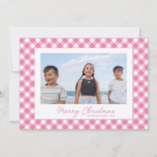 Einfache moderne rosa Gingham-Weihnachtskarte Feiertagskarte
