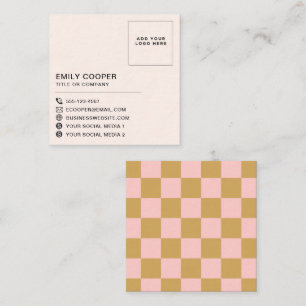 Einfache, moderne Rosa-Gold-Schachbrett-Checkerboa Quadratische Visitenkarte