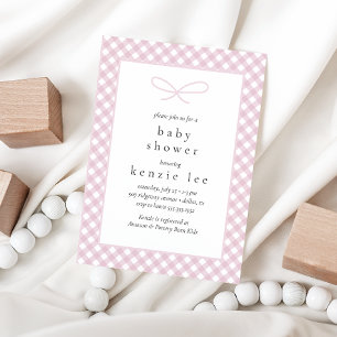 Einfache moderne, rosa Karierte Bow Baby Dusche Einladung