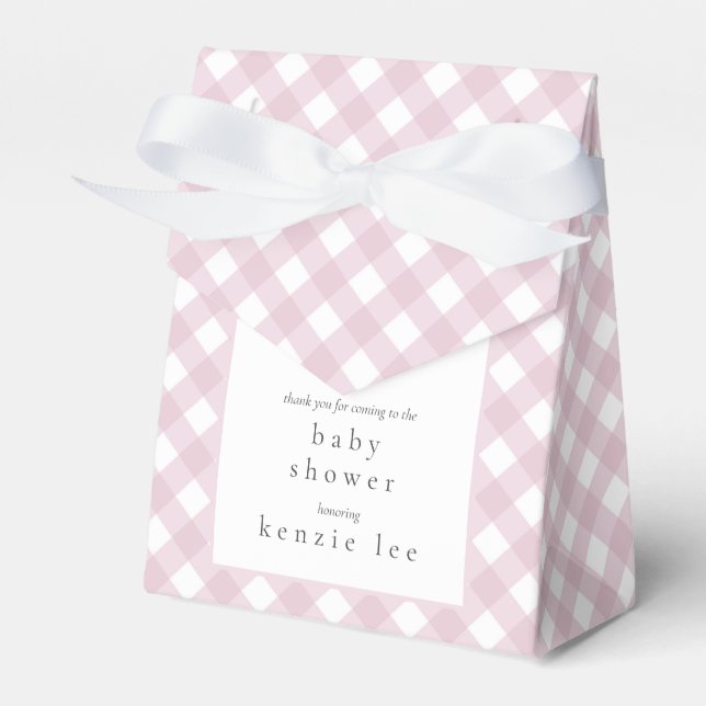 Einfache moderne, rosa Karierte Bow Baby Dusche Geschenkschachtel (Vorderseite)